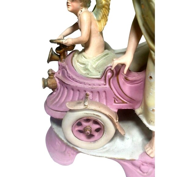 Antique  c1900 Cherub Angel Chauffeur Driving Woman Goddess Vintage Car Figurine - Picture 11 of 16